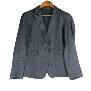 United Colors of Benetton Womens 4 Linen Blazer Jacket Gray Preppy Old Money